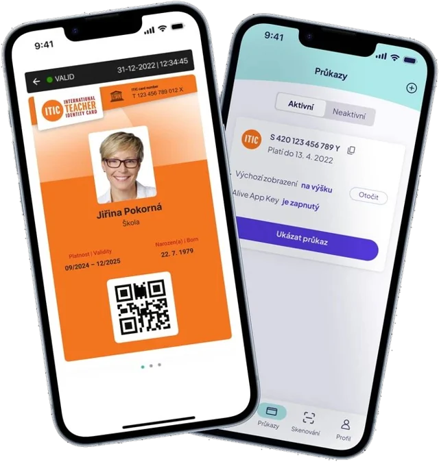 Průkaz ITIC v aplikaci Alive App na mobilu
